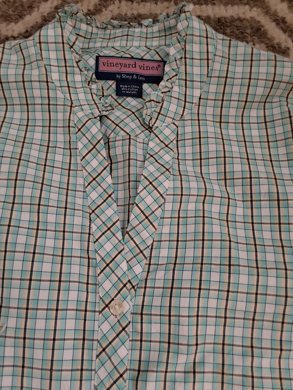 Vineyard Vines Plaid Button-Down Shirt in Mint Green and Navy - Picture 5 of 6